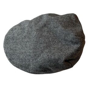 Jangoul Blk Paperboy Newsboy Cap Hat Cabbie Herringbone Design EUC Made in PR